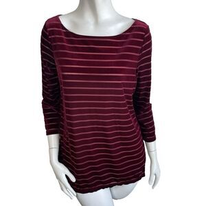 Lauren Ralph Lauren Velvet Burnout Top L Sheer Stripes Burgundy Tunic Shirt